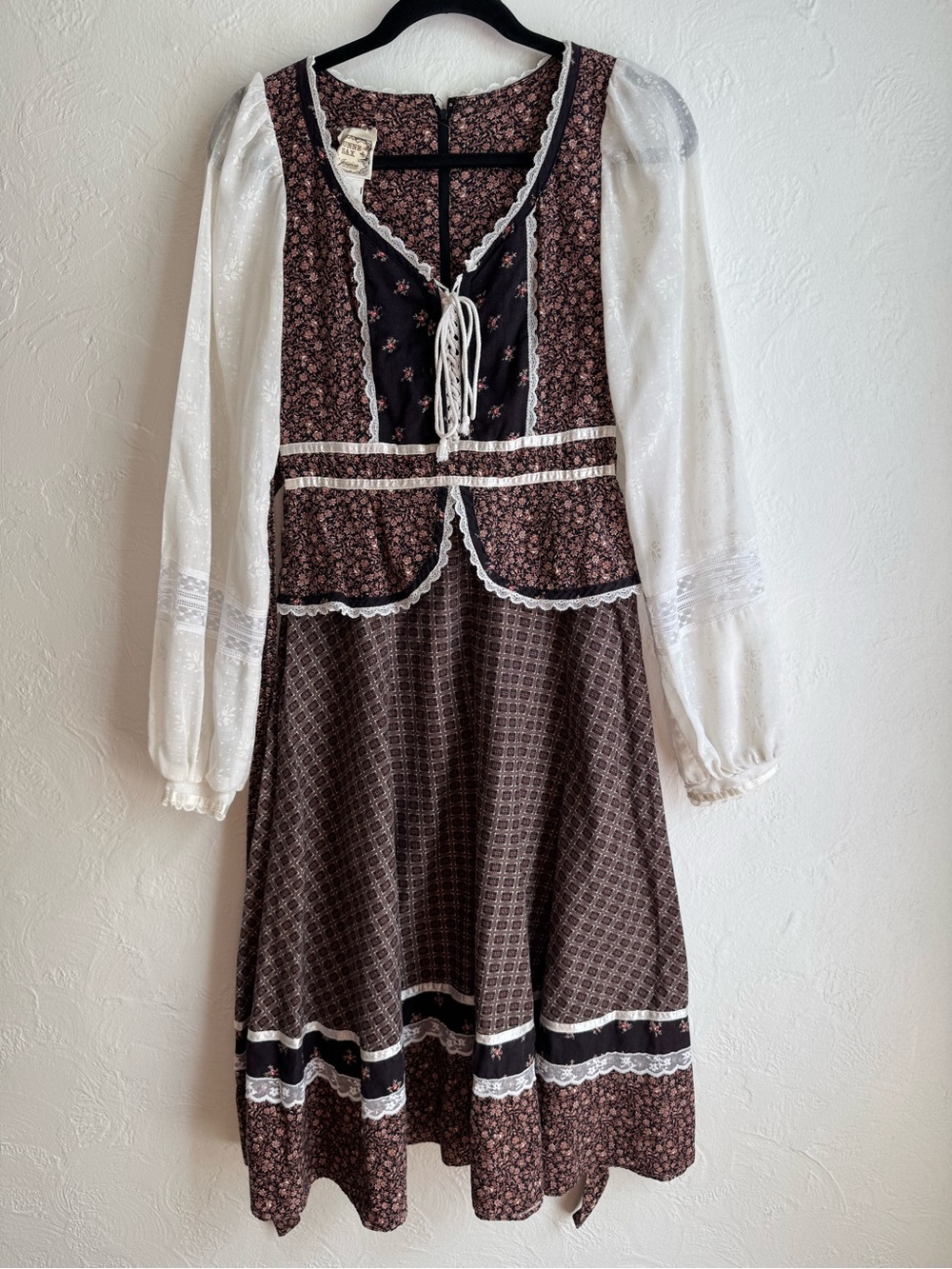 Vintage 1970s Gunne Sax by Jessica Calico Print Corset Bustier Prarie Midi Dress